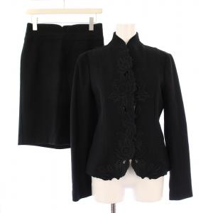 セットアップ スタンドカラージャケット アウター 総裏地 刺繍 タイトスカート ひざ丈 スリット ウール