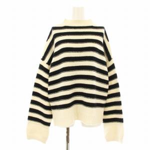 22AW ステッチボーダーニット 22080900374030 セーター 長袖 ウール 白 ホワイト 黒