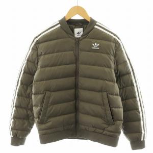 スーパースター 3ライン キルティング ダウンジャケット ロゴ ナイロン アウター L 茶 ブラウン FL0006