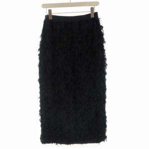 IENA カットジャガードイージースカート タイト マキシ ロング フリンジ 38 紺 ネイビー 21-060-900-2130-2-0