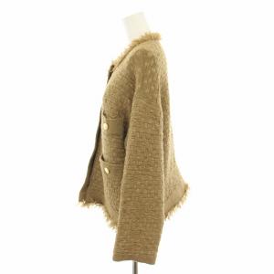 IENA 23SS ツイードニットジャケット ノーカラージャケット アウター フリンジ 茶 ブラウン 23010900323010