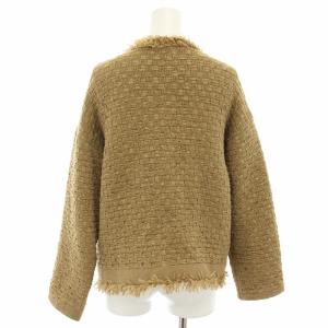 IENA 23SS ツイードニットジャケット ノーカラージャケット アウター フリンジ 茶 ブラウン 23010900323010