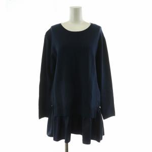 タグ付き 24SS ミラノリブ 布帛シャーリングプルオーバーニット 長袖 38 ネイビー 4-0035-1-02-009