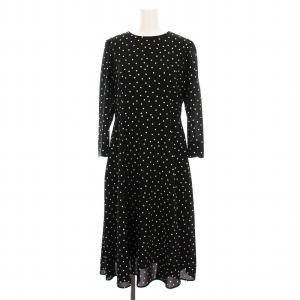 24SS ドットジョーゼットプリント ワンピース ロング 七分袖 2 黒 白 /YM
