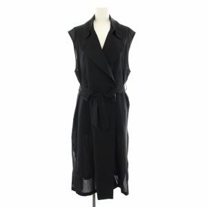 24AW ドレープ ジレ ベスト ロング 前開き リボンベルト 38 黒 ブラック JKWOCA0206