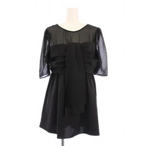 PROPORTION BODY DRESSING プロポーションボディドレッシング 前リボンパンツセットアップ シャツ ブラウス シアー シースルー 半袖 フレアパンツ スラックス ジップフライ