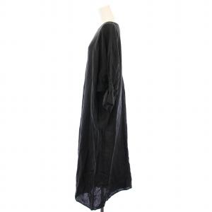 URBAN RESEARCH DOORS 23SS リネンキャンディスリーブワンピース ミモレ ロング 七分袖 無地 M 黒 ブラック DR35-26E104