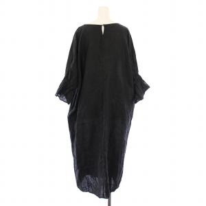 URBAN RESEARCH DOORS 23SS リネンキャンディスリーブワンピース ミモレ ロング 七分袖 無地 M 黒 ブラック DR35-26E104