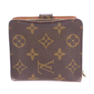 LOUIS VUITTON モノグラム コンパクトジップ 二つ折り財布 ウォレット ロゴ 総柄 キャンバス レザー 茶 ブラウン /BB
