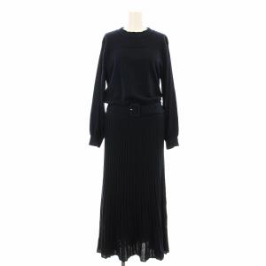 フィット＆フレア ニットワンピース 12757402 フレア ロング マキシ 長袖 ウール混 ベルト付き