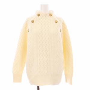 ハミルトンアラン ケーブルニット セーター 長袖 ボトルネック ウール 金ボタン アイボリー 21080220206040