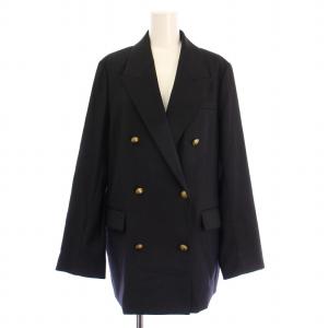24AW 金釦ダブルブレストロングブレザー テーラードジャケット アウター 総裏地 ウール混 F 黒 ブラック
