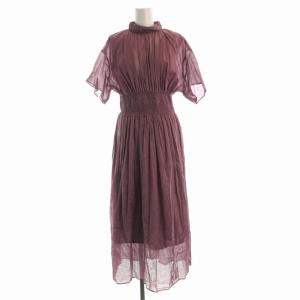 フレアワンピース マキシ ロング 麻 リネン混 インナー付き 半袖 2 紫 パープル 51203022101-01