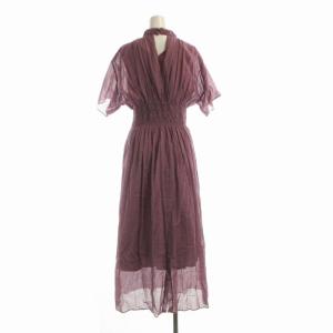 ELENDEEK フレアワンピース マキシ ロング 麻 リネン混 インナー付き 半袖 2 紫 パープル 51203022101-01