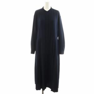 any ウォッシャブル ジョーゼット プリーツ ロングスリーブ ワンピース 長袖 F 紺 ネイビー 724-50-0051