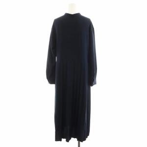 SHIPS any ウォッシャブル ジョーゼット プリーツ ロングスリーブ ワンピース 長袖 F 紺 ネイビー 724-50-0051
