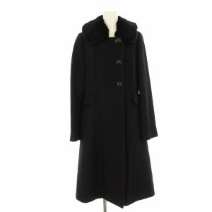 14505121 ステンカラーコート ロング ミンクファー アルパカ ウール混  2 黒 ブラック /KU