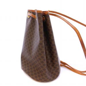 CELINE オールド ショルダーバッグ レザー モノグラム マカダム柄 ロゴ 総柄 茶 ブラウン /BB OH