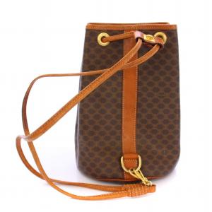 CELINE オールド ショルダーバッグ レザー モノグラム マカダム柄 ロゴ 総柄 茶 ブラウン /BB OH