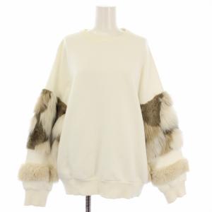 FUR PATCHWORK SWEAT スウェット トレーナー ファー 長袖 裏起毛 白 /TK