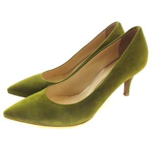 パンプス スエード アーモンドトゥ 23.5 緑 グリーン /RO