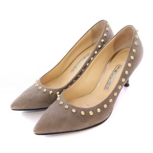 パンプス ポインテッドトゥ ハイヒール スエード スタッズ 装飾 36.5 グレージュ /BB