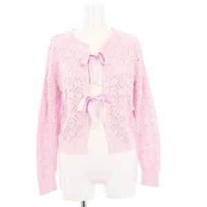 ニットカーディガン 長袖 ショート丈 リボン 1 ピンク 20439 /KH