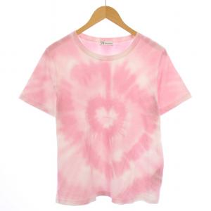 Tシャツ カットソー 半袖 クルーネック 総柄 M ピンク 白 ホワイト /BB