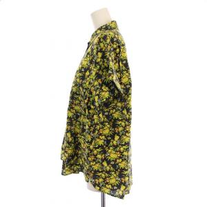 PAUL SMITH シャツ ブラウス 半袖 レギュラーカラー 花柄 総柄 40 黒 ブラック 黄色 イエロー /BB