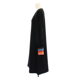 PAUL SMITH カラーコントラストカフスワンピース ひざ丈 長袖 Vネック 無地 ストレッチ 38 黒 ブラック OPPPKW0202