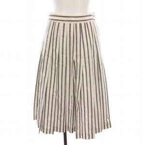 ストライプギャザースカート ロング プリーツ リネン混 1 白 グレー 578-9132021 /YM