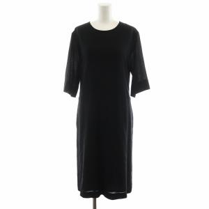 ワンピース ミモレ ロング 5分袖 シルク 絹 1 黒 ブラック 578-257901 /AN9