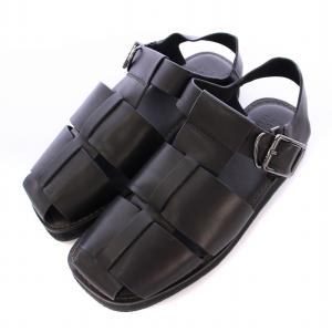 グルカサンダル ストラップ スクエアトゥ 厚底 レザー 22.5cm 黒 ブラック /BB