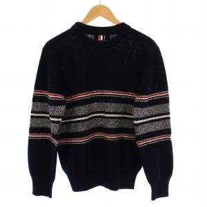 THOM BROWNE ニット プルオーバー ボーダー ウール モヘヤ混 3 ネイビー