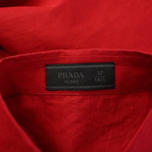 PRADA シャツ ブラウス 長袖 レギュラーカラー フリル 37 赤 レッド /BB