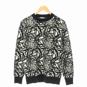 ニット プルオーバー ローズ 総柄 ウール XS ブラック