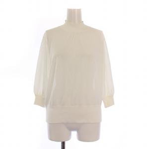 ニット 七分袖 ハイネック ストレッチ 無地 38 白 ホワイト /BB