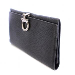 Salvatore Ferragamo 長財布 ロングウォレット 二つ折り レザー ガンチーニ ロゴ 黒 ブラック /BB OH