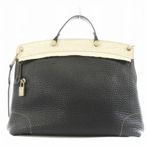 FURLA パイパールクス ハンドバッグ ショルダーバッグ 2way レザー クロコ型押し 黒 ブラック 白 ホワイト