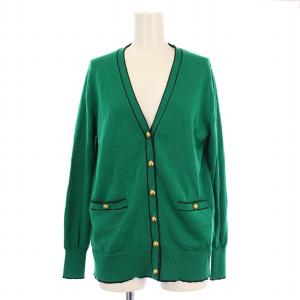 グリッターラインミドルカーディガン ニット 薄手 Vネック ウール 36 緑 グリーン 10222816840