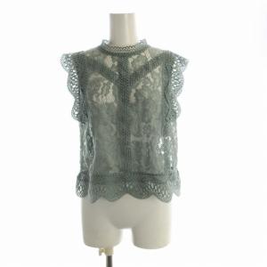 レーススタンドネックブラウス ノースリーブ フリル 36 ライトブルー 102017-13-530-73-360