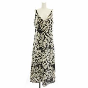 H AFRICAN PRINT DRESS キャミワンピース 絹 シルク 総柄 ロング マキシ 38 白