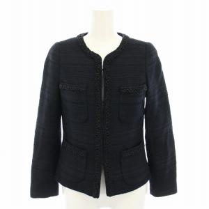ノーカラージャケット ツイードジャケット アウター ビーズ 34 紺 ネイビー 黒 ブラック 101721-10-160-65-340