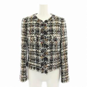 ノーカラージャケット ツイードジャケット アウター モヘヤ混 36 白 ホワイト 黒 ブラック 101621-10-300