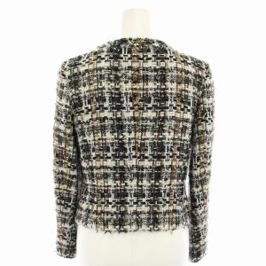 ANAYI ノーカラージャケット ツイードジャケット アウター モヘヤ混 36 白 ホワイト 黒 ブラック 101621-10-300