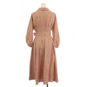 ANAYI スラブツイルタックフレアワンピース ベルト付き ミモレ ロング スキッパー 長袖 ペチコート付き 34