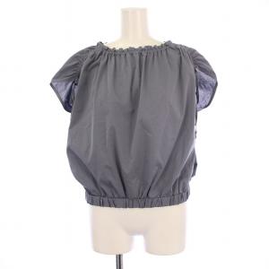 コットン天竺リボンストリング シャツ ブラウス 半袖 ギャザー リボン 38 青 ブルー 10222815010