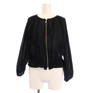 23SS コットンメッシュギャザーブルゾン ノーカラージャケット アウター ショート丈 ジップアップ シアー