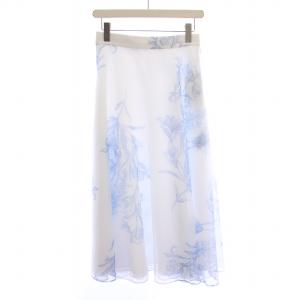 CELFORD 23SS プリントフレアスカート ミモレ ロング 花柄 38 白 ホワイト 水色 ライトブルー タグ付き