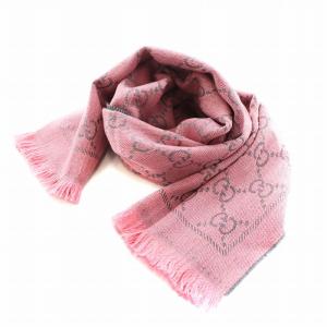 GG柄 ストール フリンジ グレー ピンク